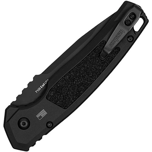 KS7105 Auto Launch 16 black Cerakote finish partially serrated CPM-M4 stainless tanto blade. Black aluminum handle with black Trac-Tec insert