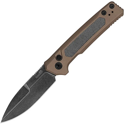 KS7205FDEBW Auto Launch 22 KS7205BLUBW Auto Launch 22 KS7205 Auto Launch 22 BlackWash finish CPM MagnaCut stainless spear point blade. FDE anodized aluminum handle with black canvas micarta insert