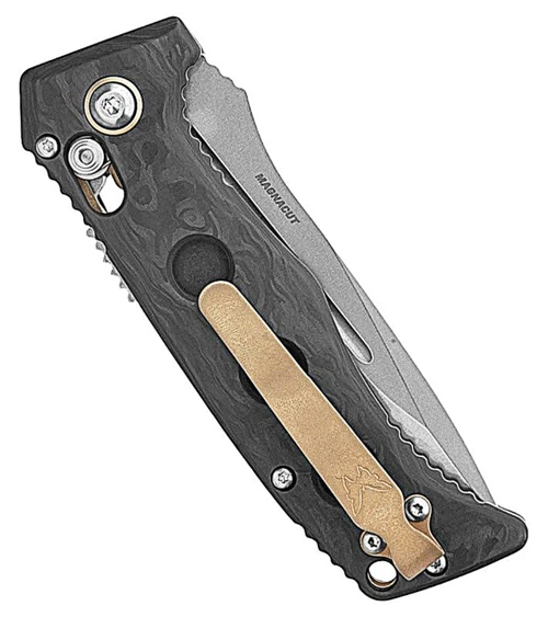 2730-03 Mini Auto Adamas SW CPM-MagnaCut Drop Point Blade Marbled Carbon Fiber Handle