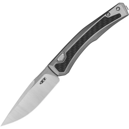 ZT0556 Stonewas and Satin CPM-MagnaCut Blade / Gray Titanium with Carbon Fiber Inlay Handle