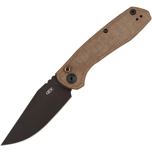 ZT0512 Black Cerakote CPM Cru-Wear Clip Point Blade / Brown Canvas Micarta with Bronze Titanium Handle