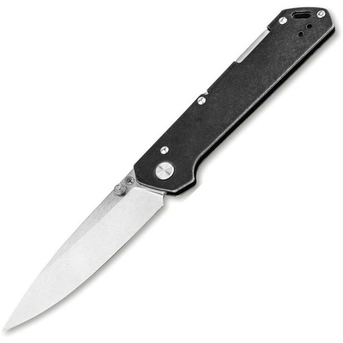 BO110314 Stonewash finish MagnaCut steel spear point blade. Black stonewash finish stainless handle