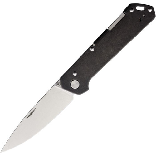 BO110313 Stonewash finish MagnaCut steel spear point blade. Black stonewash finish stainless handle
