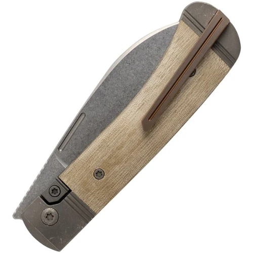 JW54262 4.25" (10.8cm) closed. 3.25" (8.26cm) stonewash finish S90V steel sheepsfoot blade. Green linen micarta handle. Titanium bolster(s). Pocket clip.