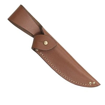 GR4SG 10.25" (26.04cm) overall. 5.38" (13.67cm) stainless guthook blade. Rosewood handle. Full tang. Lanyard hole. Lock-down style sheath. Brown leather belt sheath.