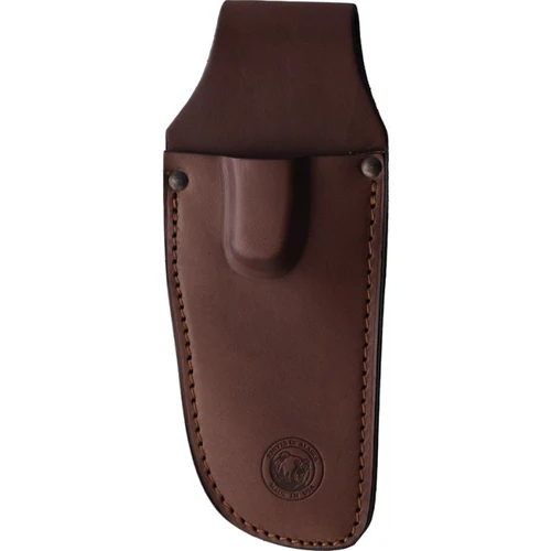 KOA00009FG 7.5" (19.05cm) overall. 3.5" (8.89cm) bead blast finish D2 tool steel guthook blade. Black SureGrip handle. Full tang. Lanyard hole. Brown leather belt sheath.