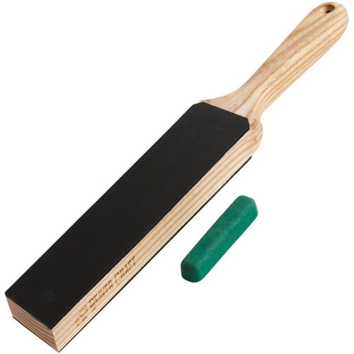 BVRLS6P1 14.5" overall. 9.5" overall cowhide leather strop. Ashwood handle. Comes with green compound
