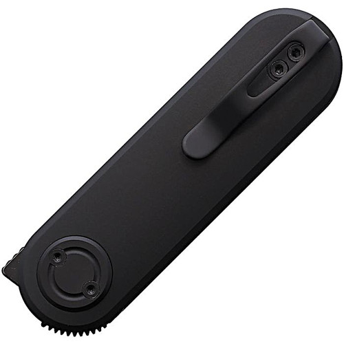 VOSA3701 3.5" (8.89cm) closed. 2.38" (6.05cm) black stonewash finish 14C28N Sandvik stainless drop point blade. Black aluminum handle. Extended tang. Pocket clip. Black nylon zippered storage case.