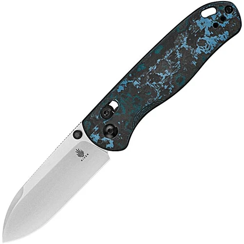 KI3619A2 4.13" (10.49cm) closed. 3" (7.62cm) stonewash finish Elmax steel blade. Thumb stud. Lanyard hole. Pocket clip. Arctic storm carbon fiber handle. Black nylon pouch.
