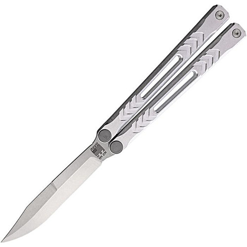 REVNXSBBSL 5.75" (14.61cm) closed. 4.5" (11.43cm) stonewash finish 154CM stainless clip point blade. Tumbled finish aluminum handle.