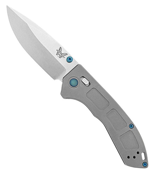 743 Mini Narrows AXIS Folding 2.98" CPM-20CV Satin Drop Point Blade, Gray Titanium Handle