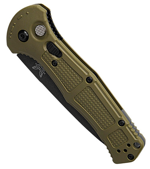 9071BK-03 Benchmade Claymore Auto, Ranger Green Grivory Handle, 3.60" Cobalt Black 154CM Drop Point Blade