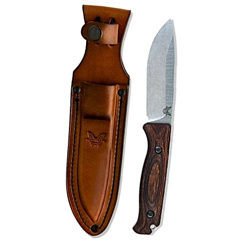15002 Hunt Saddle Mountain Skinner Fixed Blade Knife 4.2" S30V Drop Point, Stabilized Wood Handle, Leather Sheath