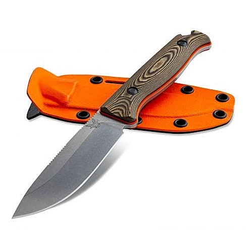 15002-1 Hunt Saddle Mountain Skinner Fixed Blade Knife 4.2" S90V Drop Point, Richlite/Orange G10 Handles, Orange/Black Boltaron Sheath