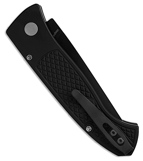 Brend Classic Automatic Knife 3.125" MagnaCut Black DLC Drop Point Blade, Black Diamond Textured Aluminum Handle
