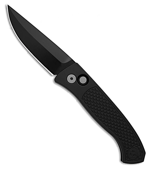 Brend Classic Automatic Knife 3.125" MagnaCut Black DLC Drop Point Blade, Black Diamond Textured Aluminum Handle