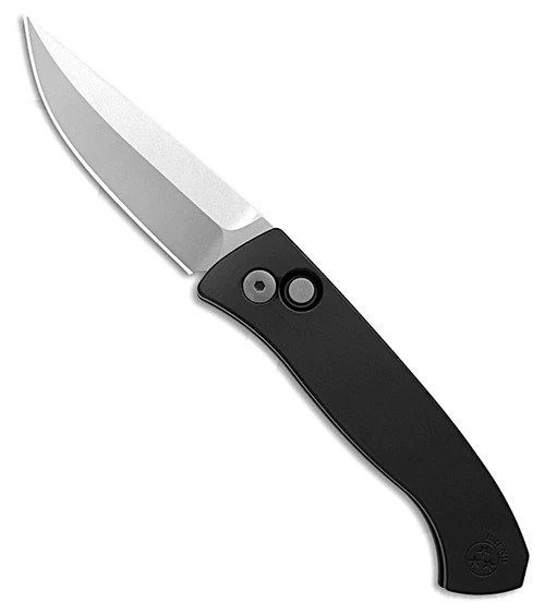 Brend Classic Automatic Knife 3.125" MagnaCut Stonewashed Drop Point Blade, Solid Black Aluminum Handle