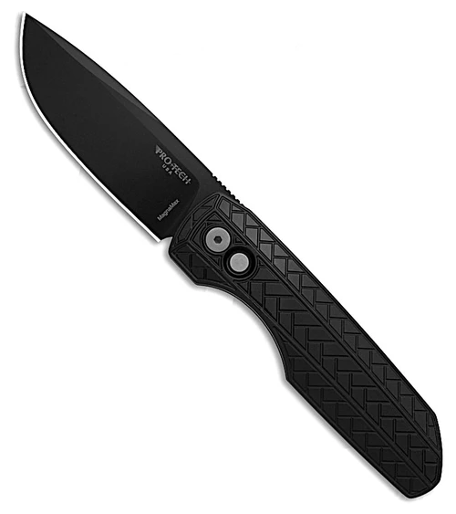 Pro-Tech Vero Synapse 2 Automatic Knife 3.45" MagnaMax Black DLC Drop Point Blade, Black Herringbone Textured Aluminum Handle