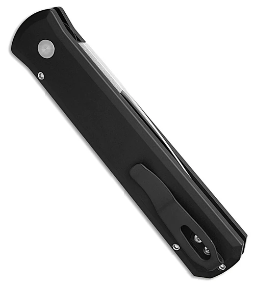 Pro-Tech Godfather Automatic Knife 4" Stonewash 154CM Spear-Point Blade, Black Aluminum Handle, Pearl Push Button