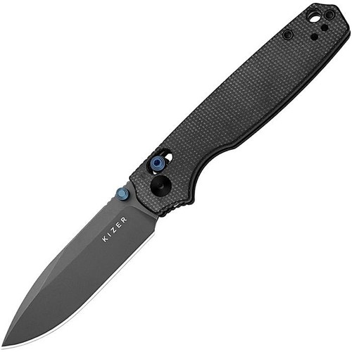 KIV3789A1 4.25" (10.8cm) closed. 3.25" (8.26cm) gray stonewash finish AEB-L stainless drop point blade. Black canvas micarta handle. Thumb stud. Lanyard hole. Pocket clip.