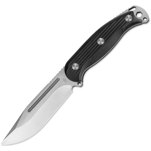KI1082A1 9.13" (23.19cm) overall. 4.38" (11.13cm) satin finish AEB-L stainless clip point blade. Black textured G10 handle. Full, extended tang. Lanyard hole. Black Kydex belt sheath.