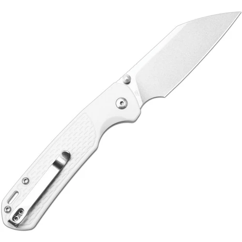J1945GGY 4.25" (10.8cm) closed. 3.25" (8.26cm) stonewash finish S90V steel Wharncliffe blade. Gray textured FRN handle. Thumb stud. Lanyard hole. Pocket clip. Black nylon zippered storage case.