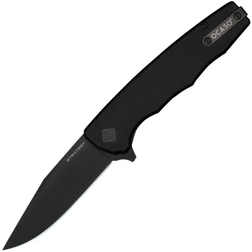 OCA29BGB 4.5" (11.43cm) closed. 3.5" (8.89cm) black oxide coated D2 tool steel blade. Black G10 handle. Extended tang. Pocket clip.