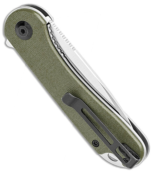 CIVC907E 4" (10.16cm) closed. 3" (7.62cm) satin finish D2 tool steel blade. Green G10 handle. Extended tang. Lanyard hole. Pocket clip. Black nylon zippered storage case.