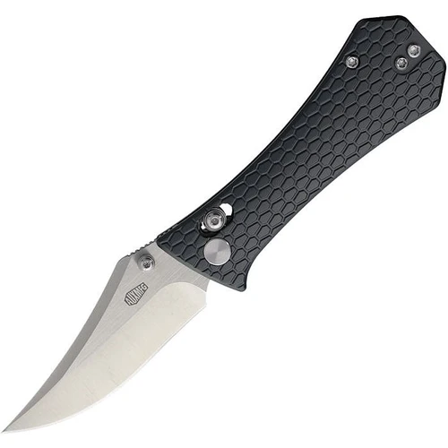 AUX009GRY 3.75" (9.53cm) closed. 2.75" (6.99cm) stonewash finish 14C28N Sandvik stainless bowie blade. Dark gray aluminum handle. Thumb stud. Pocket clip.