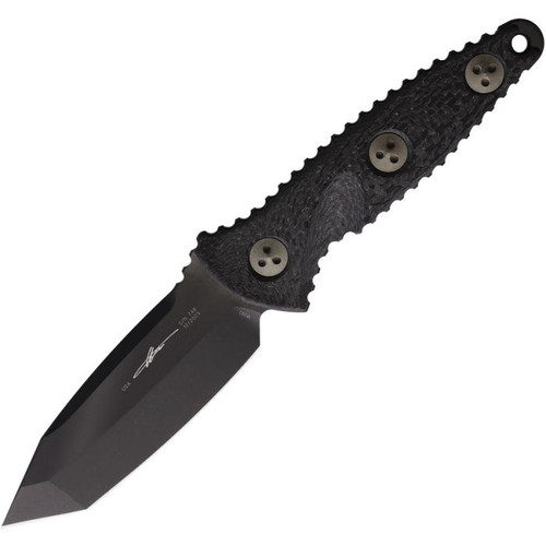 MCT114M1DLCCFS 8.17" (20.75cm) overall. 3.75" (9.53cm) black DLC coated premium steel tanto blade. Carbon fiber handle. Full, extended tang. Lanyard hole. Black Kydex belt sheath.