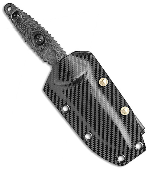 MCT113M1DLCCFS 8.17" (20.75cm) overall. 3.75" (9.53cm) black DLC coated premium steel blade. Carbon fiber handle. Full, extended tang. Lanyard hole. Black Kydex belt sheath.
