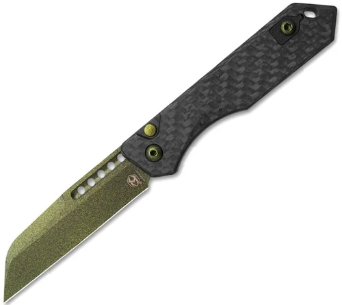 H113MGCF Jinn Push Button Automatic Knife Carbon Fiber (3" Metallic Green)