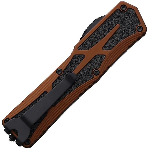 H0406ARB 5.13" (13.03cm) closed. 3.5" (8.89cm) black stonewash finish CPM MagnaCut stainless tanto blade. Rootbeer aluminum handle with black traction inlay. Pocket clip.