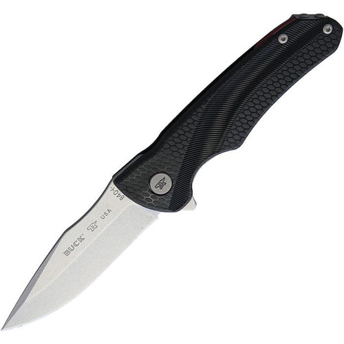 BU840BKS1 4.38" closed. 3.13" stonewash finish 420HC stainless drop point blade. Black glass filled nylon handle. Extended tang. Pocket clip.