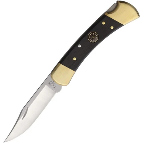 BU110BRSUSA1 4.88" (12.4cm) closed. 3.88" (9.86cm) satin finish 420HC stainless clip point blade. Ebony wood handle. Brass bolster(s). Brown leather belt sheath.