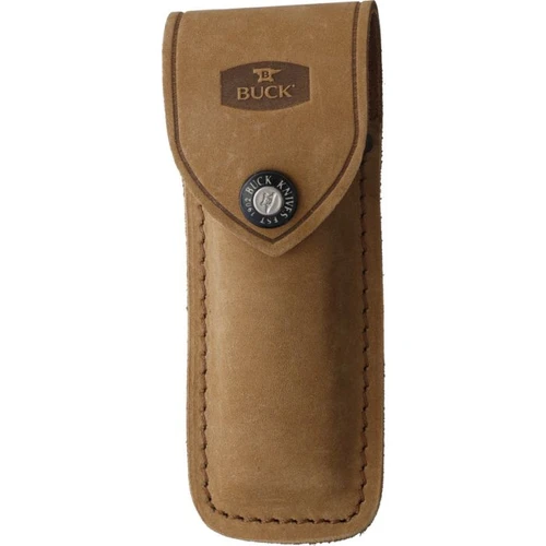 BU110BRSUSA1 4.88" (12.4cm) closed. 3.88" (9.86cm) satin finish 420HC stainless clip point blade. Ebony wood handle. Brass bolster(s). Brown leather belt sheath.