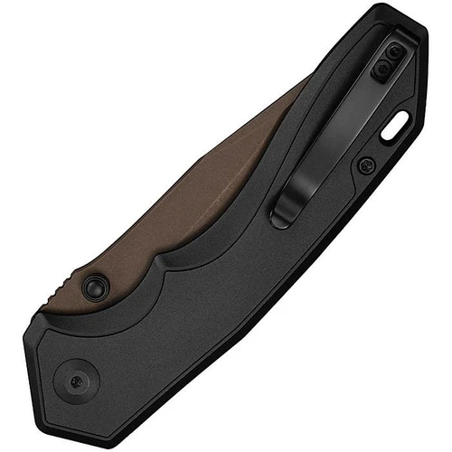 CE250932 4.63" (11.76cm) closed. 3.38" (8.59cm) brown stonewash finish CPM S35VN stainless clip point blade. Black aluminum handle. Thumb stud. Lanyard hole. Pocket clip.
