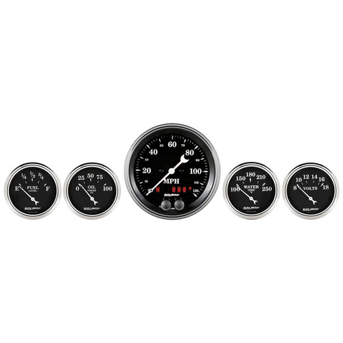 GAUGE KIT 5 PC. 3 3/8IN & 2 1/16IN GPS SPEEDOMETER OLD TYME BLACK 1750 - ATYG-1750