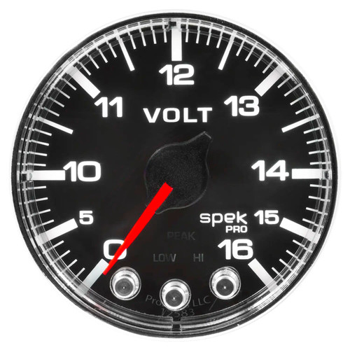 GAUGE VOLTMETER 2 1/16IN 16V STEPPER MOTOR W/PEAK & WARN BLK/CHRM SPEKPRO P344318 - ATYG-P344318