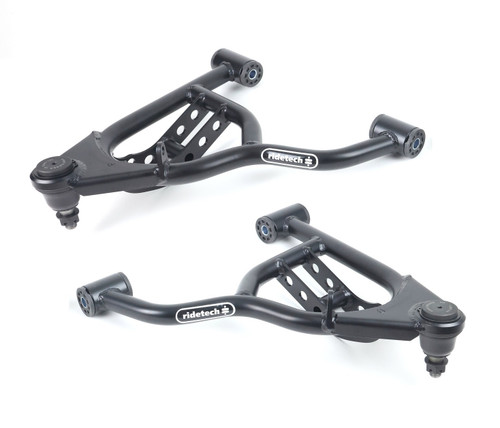 Front Lower Strongarms For 1999-2006 Silverado / Sierra 2WD 2007 Classic For Use W/ Coil-Over/Shockwave Pair Of Tubular Control Arms W/ Ball Joints Sway Bar End Links And Delrin Bushings Powder Coated Satin Black Ridetech 11382899