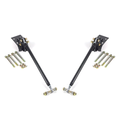 Traction Bar Kit For 2019-2024 Silverado / Sierra 1500 W/ Ridetech Lowering Kit Pair Of Double Adjustable Bars Heim Ends Pivot Bracket Bump Stop Axle Brackets And Hardware Powder Coated Satin Black Ridetech 11727299 - RLTP-11727299