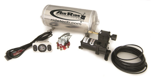 Ridepro Analog 2 Way Air Suspension Control System W/ 3 Gallon Tank Air Compressor 3 Gallon Tank Ridepro Electric Valve 1/4 Inch Airline Fittings And A Control Panel W/ 2 Electric Switches And A Dual Needle Gauge Ridetech 30142000