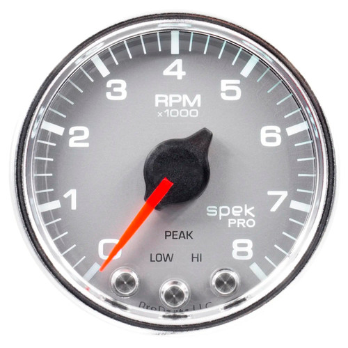 GAUGE TACH 2 1/16IN 8K RPM W/ SHIFT LIGHT & PEAK MEM SLVR/CHRM SPEKPRO P33421 - ATYG-P33421
