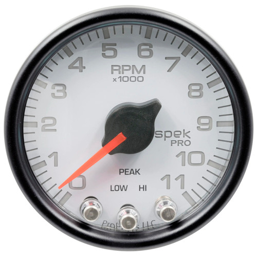GAUGE TACH 2 1/16IN 11K RPM W/ SHIFT LIGHT & PEAK MEM WHT/BLK SPEKPRO P33612 - ATYG-P33612