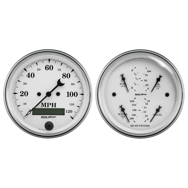 33/8IN QUAD GAUGE & SPEEDO OLD TYME WHITE 1600 - ATYG-1600