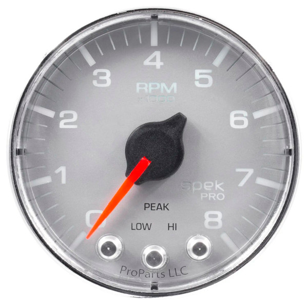 GAUGE TACH 2 1/16IN 8K RPM W/ SHIFT LIGHT & PEAK MEM SLVR/CHRM SPEKPRO P334218 - ATYG-P334218