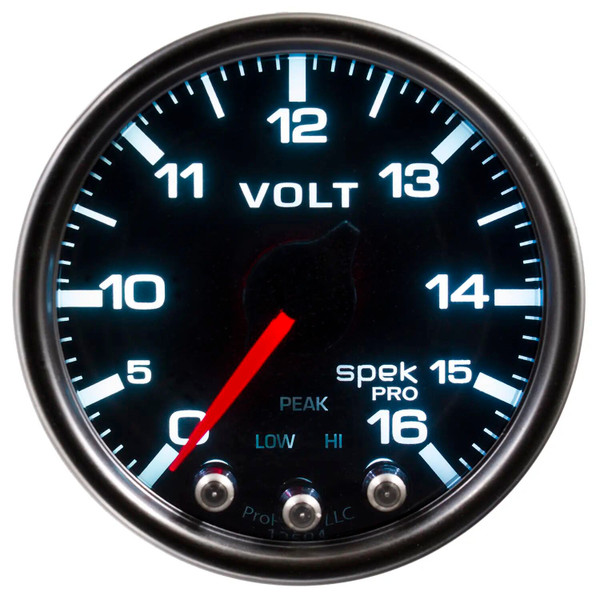 GAUGE VOLTMETER 2 1/16IN 16V STEPPER MOTOR W/PEAK & WARN BLK/SMOKE/BLK SPE P34452 - ATYG-P34452