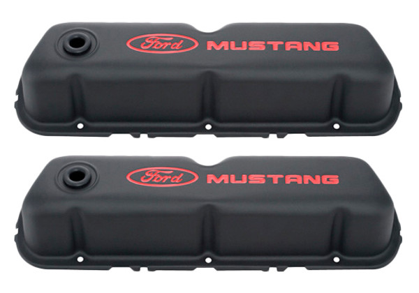 Black Steel Valve Cover Set w/Mustang Logo 302-101 - FGIJ-302-101