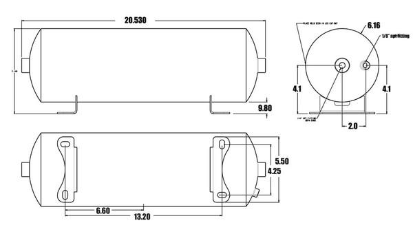 2 Gallon Aluminum Air Tank W/ Two 1/4 Inch NPT Ports And One 1/8 Inch NPT Port20.53 Inch Long And 6.14 Inch Diameter Ridetech 31912100 - RLTP-31912100