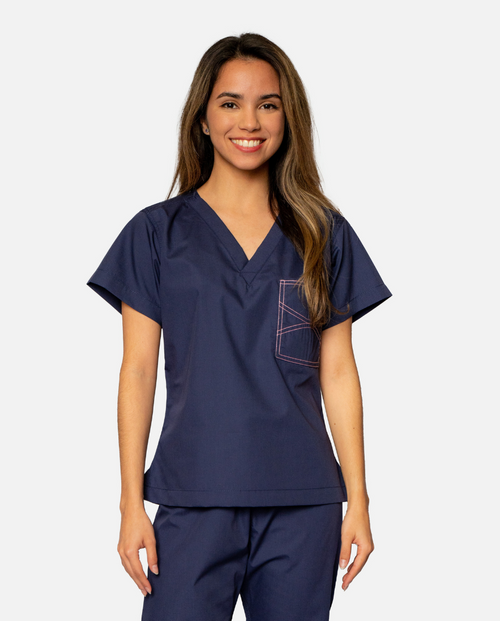Limited Edition Shelby Scrub Tops - Navy with Powder Pink Stitching